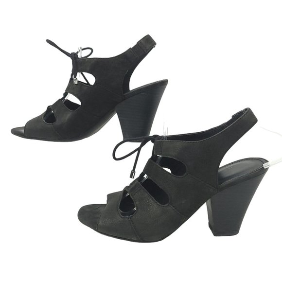 Franco Sarto A-Talia Slingback Sandal Lace Up Heels Womens 8 Black Leather - Picture 9 of 12